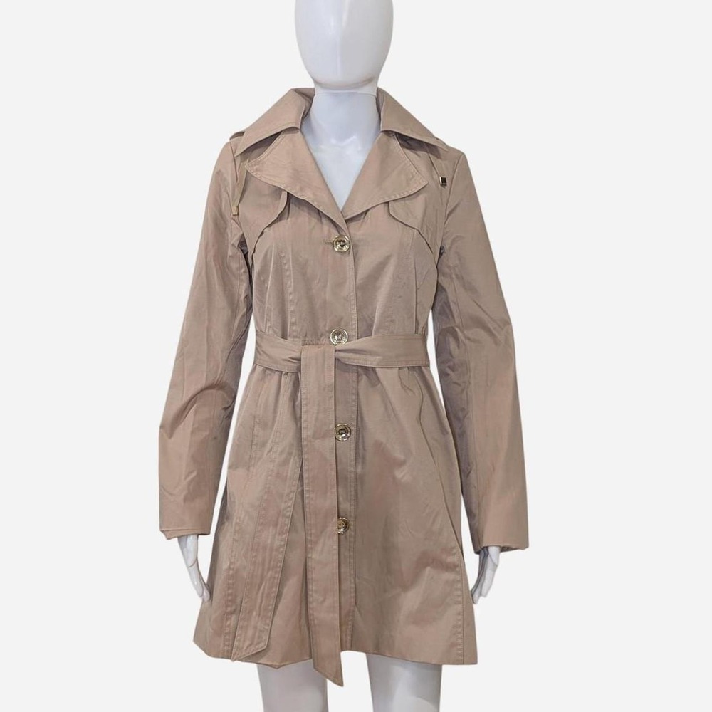 Karl Lagerfeld tan trenchcoat Gold buttons and embellishments Zip Hood XS